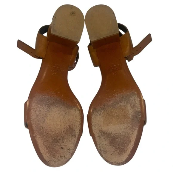 Valentino Garavani Leather Ankle Strap Embossed V Logo 2 Block Heel Sandals